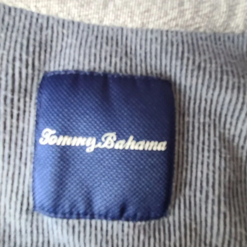 Tommy Bahama Mens L Gray Quarter Button Mock Neck Pullover Sweater Cotton Blend